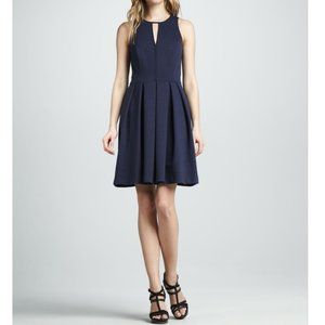 Rebecca Taylor Pleated Keyhole Dress in Navy